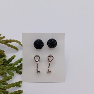 🍀3 for $15 - Stud Earring Set - Key and Black Ball
